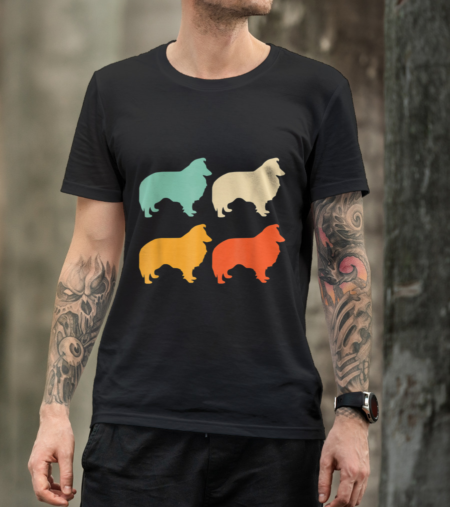 Vintage Sheltie Silhouette Retro Style Quadrant T-Shirt