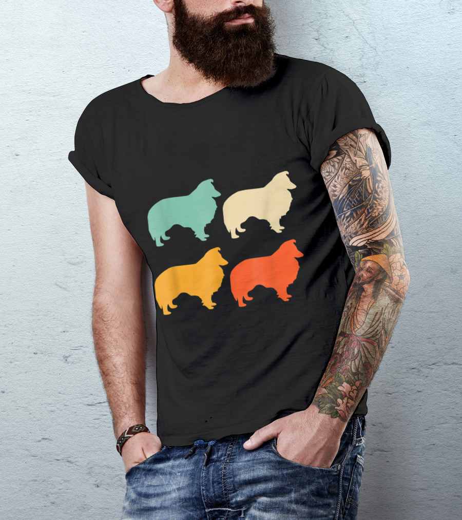 Vintage Sheltie Silhouette Retro Style Quadrant T-Shirt