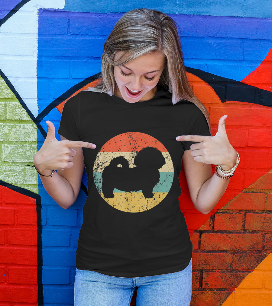 Shih Tzu Retro Vintage Dog Silhouette Stripes T-Shirt