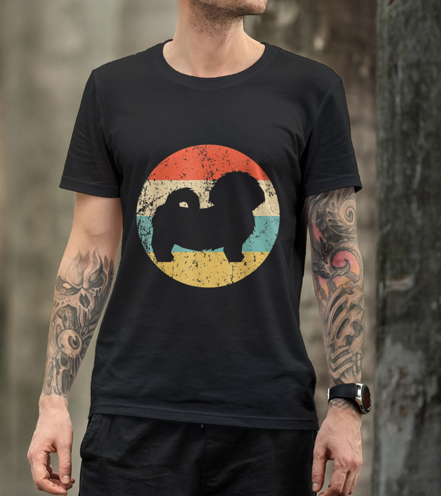 Shih Tzu Retro Vintage Dog Silhouette Stripes T-Shirt
