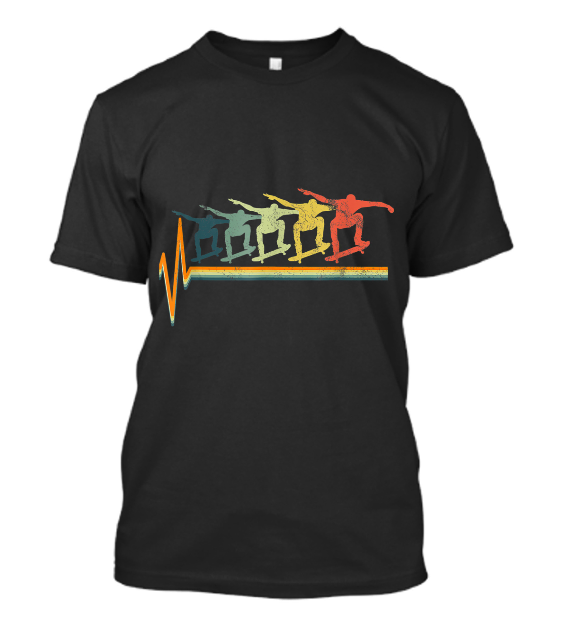 Skateboard Skater Ollie Retro Heartbeat Rainbow T-Shirt
