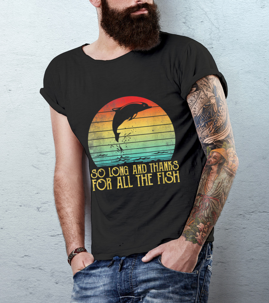 So Long And Thanks For All The Fish Dolphin Jumping Vintage Sunset T-Shirt