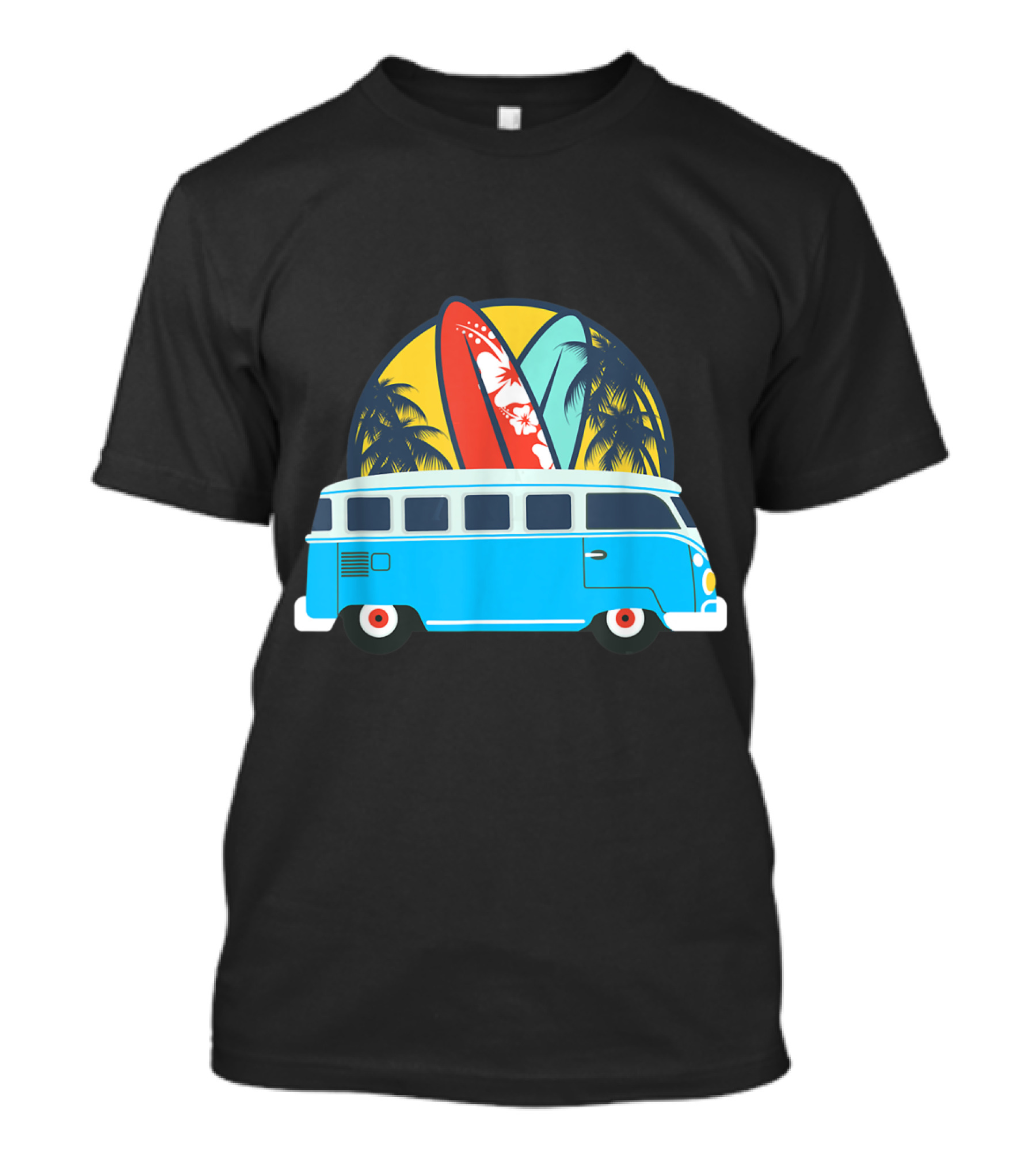Summer Van Surf Adventure With Palm Trees And Surfboards T-Shirt