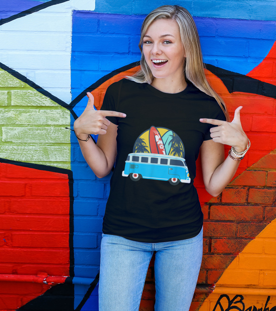 Summer Van Surf Adventure With Palm Trees And Surfboards T-Shirt