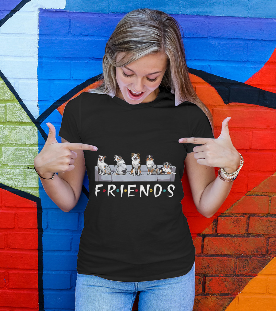 Australian Shepherd Friends TV Show Paw Print Couch T-Shirt