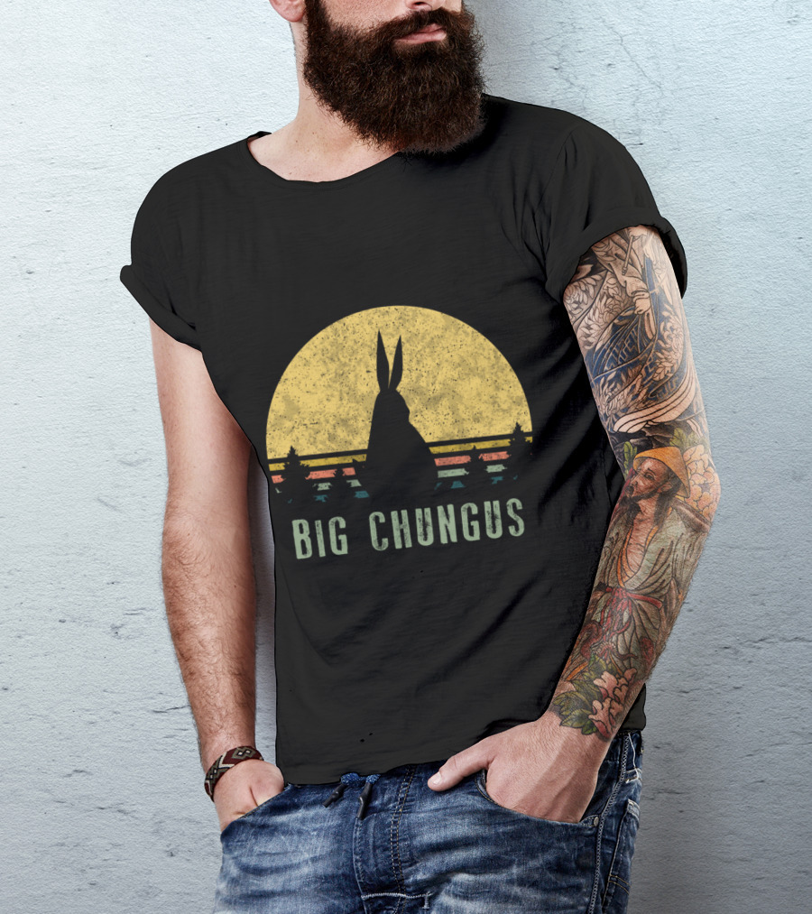 Big Chungus Vintage Sunset Silhouette Meme Video Game T-Shirt