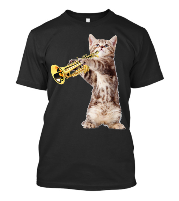 Vintage Cat Playing Trumpet For Birthday Christmas T-Shirt