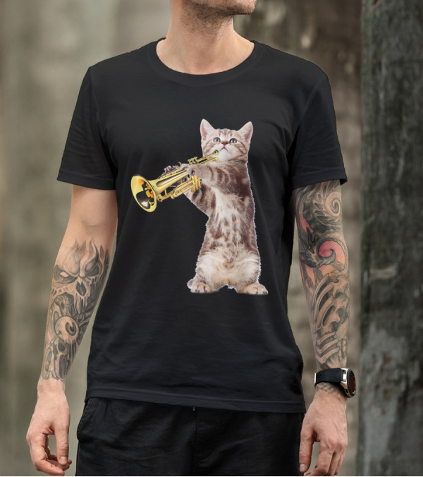 Vintage Cat Playing Trumpet For Birthday Christmas T-Shirt
