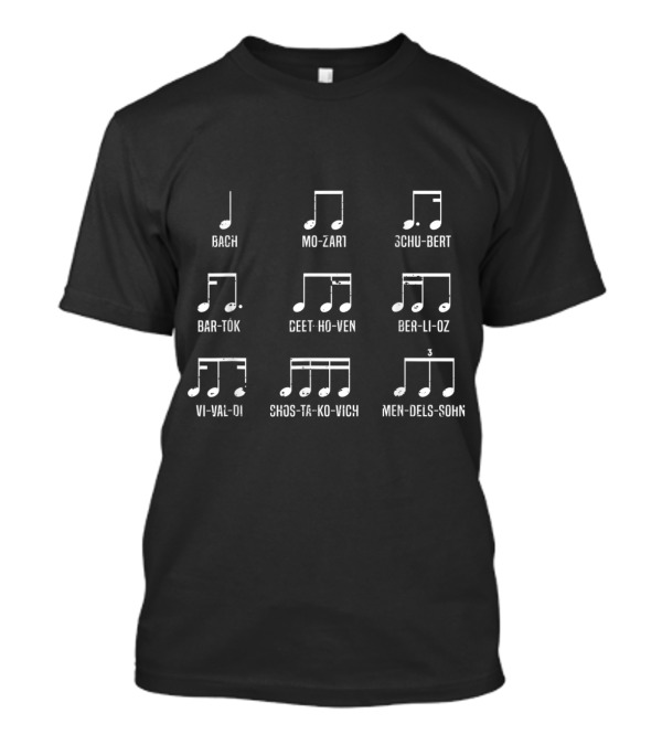 Classic Composers Bach Mozart Schubert Bartok Beethoven Berlioz Vivaldi Shostakovich Mendelssohn T-Shirt