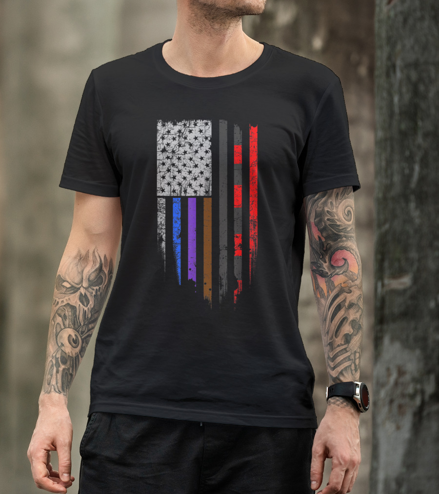 BJJ Jiu Jitsu Stars And Stripes Flag With Belt Colors T-Shirt