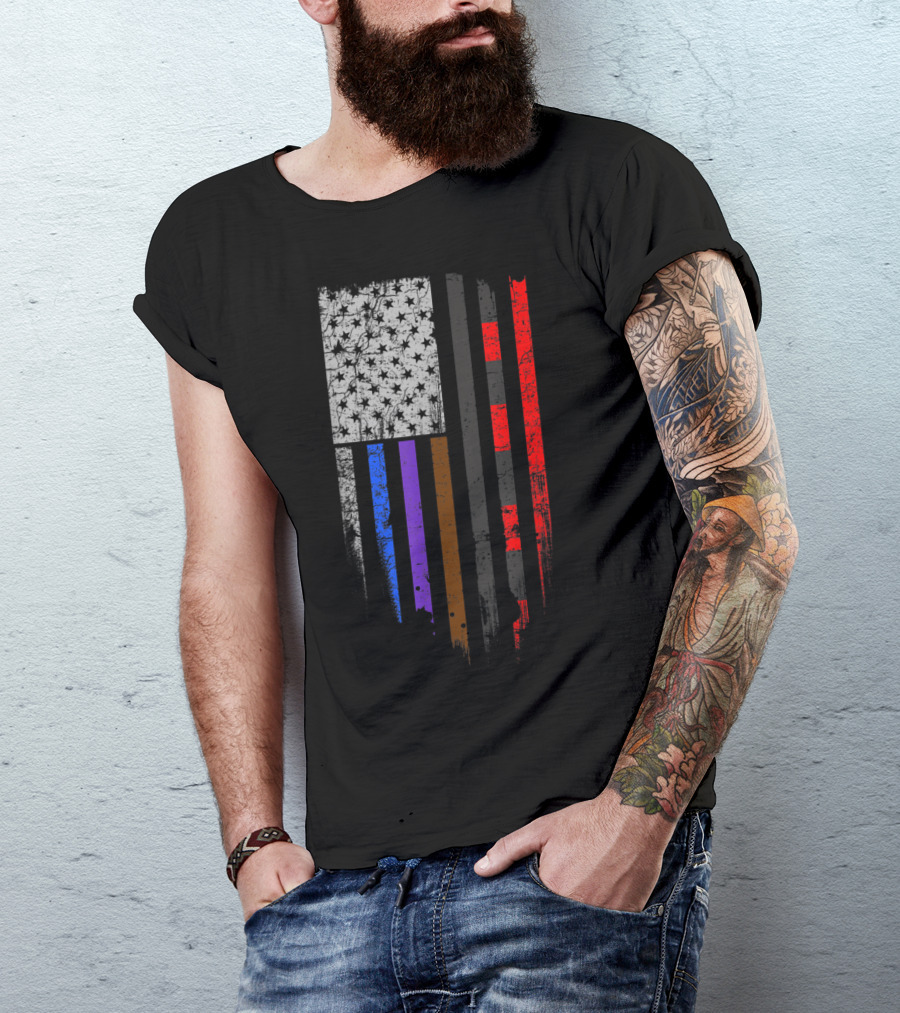 BJJ Jiu Jitsu Stars And Stripes Flag With Belt Colors T-Shirt