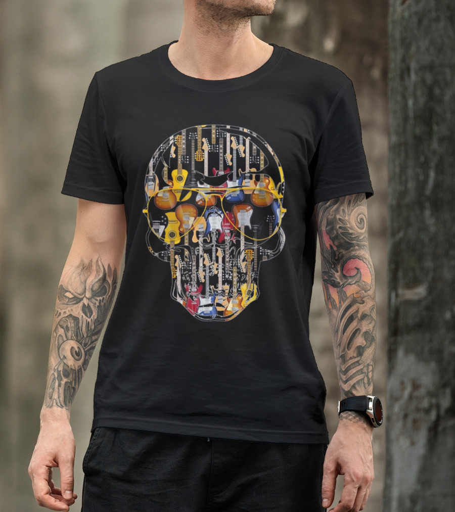 Guitar Skull Musician Lovers Rock And Roll Electric Guitar T-Shirt