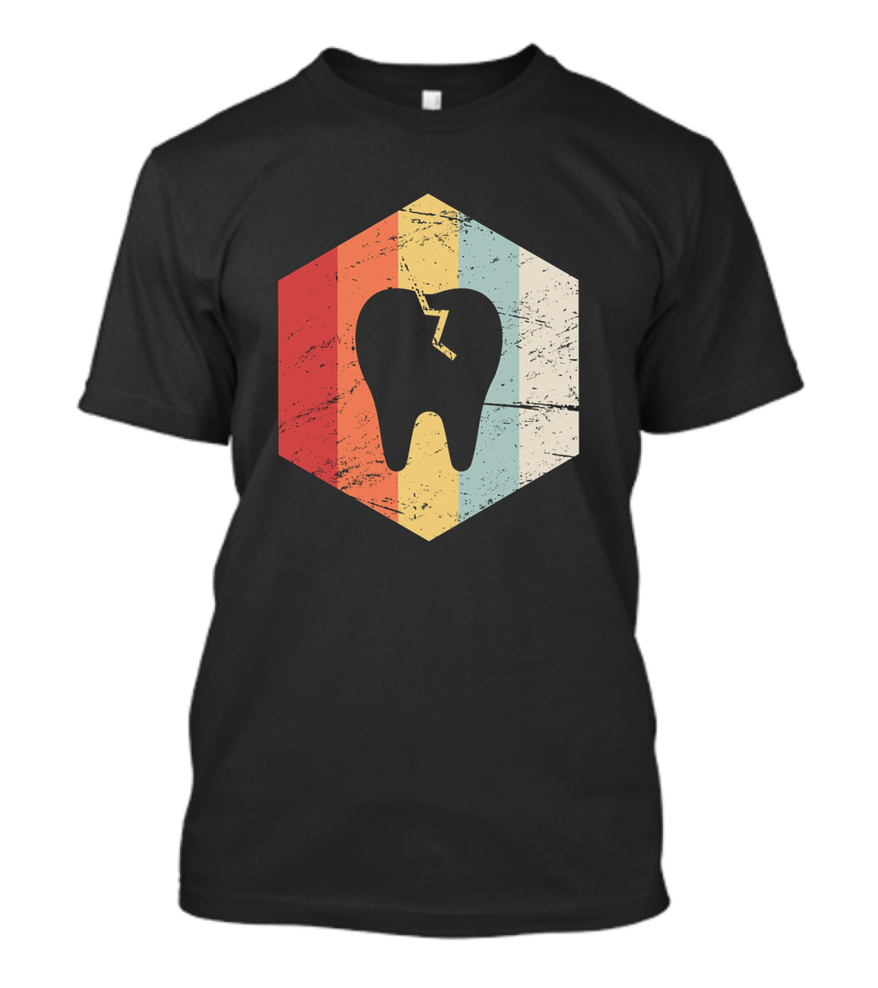 Cracked Tooth Retro 70s Dentist Icon Vintage Hexagon Stripes T-Shirt