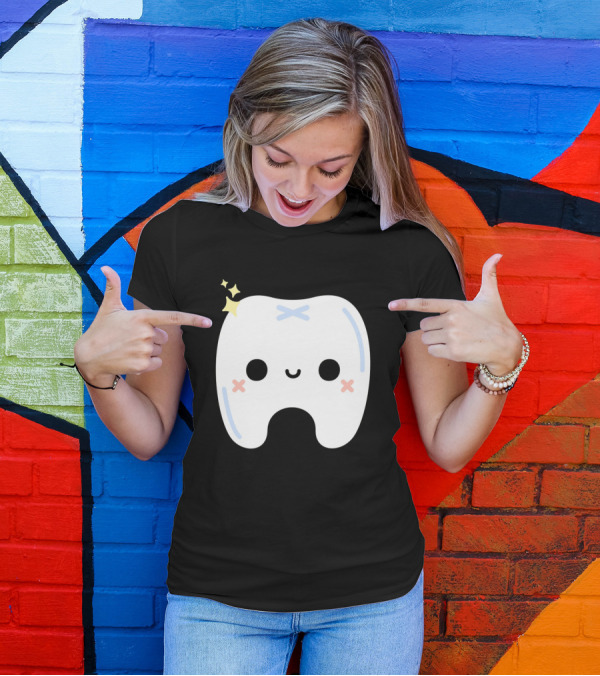 Cute Tooth Kawaii Happy Face Emoji T-Shirt
