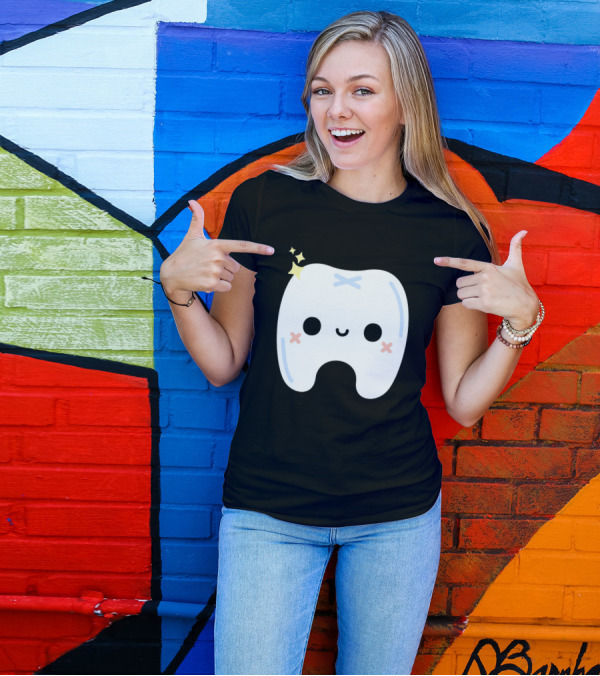 Cute Tooth Kawaii Happy Face Emoji T-Shirt