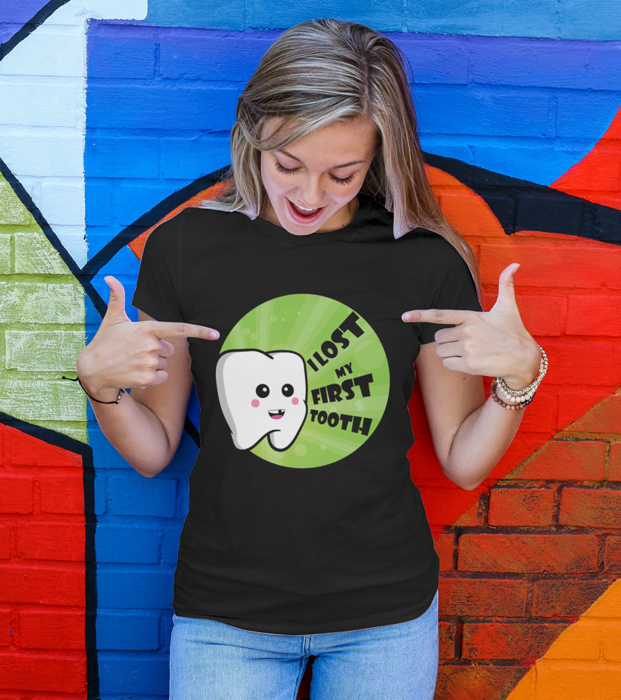 I Lost My First Tooth Happy Tooth Cartoon Green Burst T-Shirt