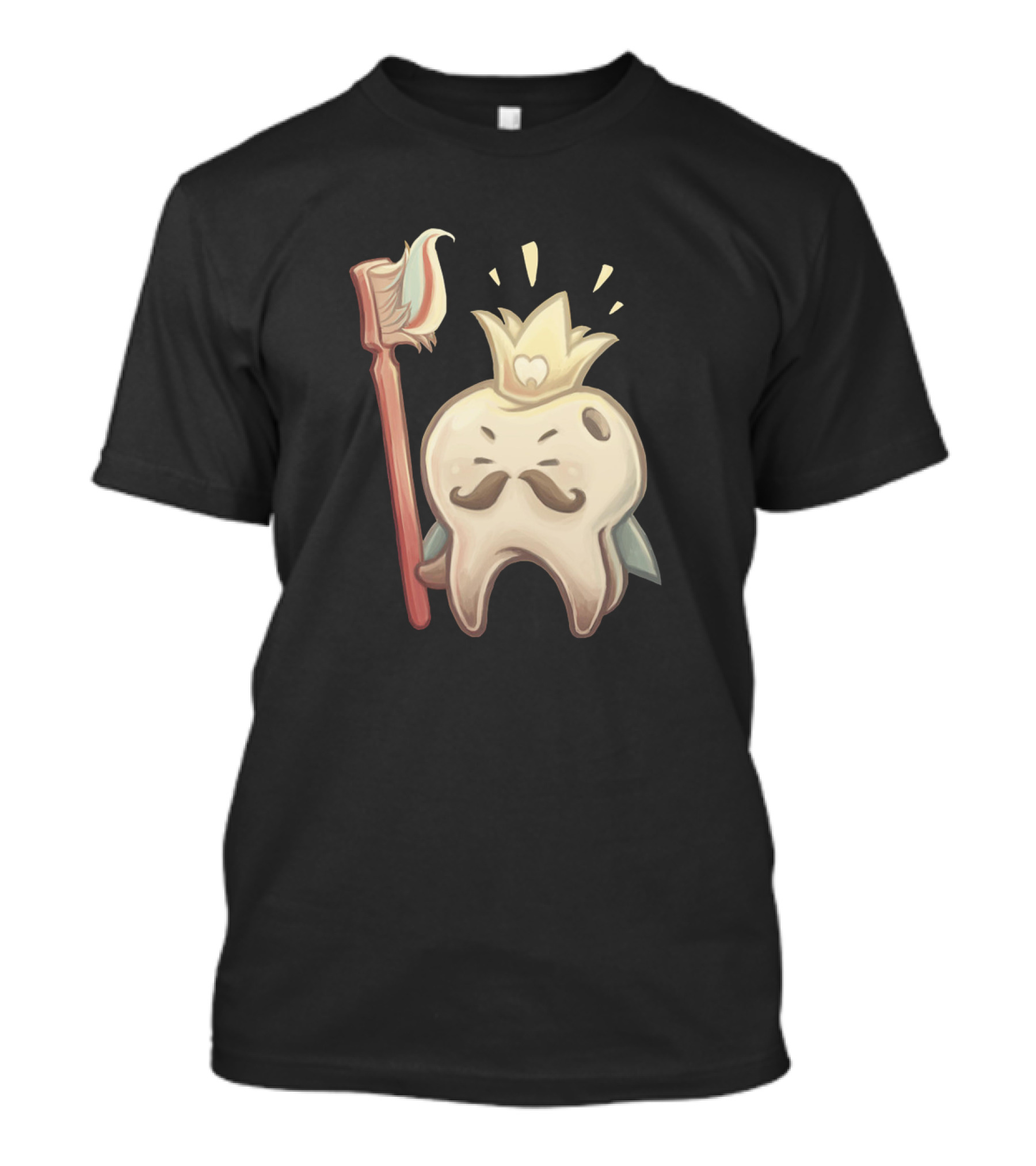 King Toof Toothbrush Crown Mustache Cartoon Character T-Shirt