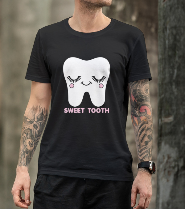 SWEET TOOTH Smiling Tooth With Pink Cheeks And Closed Eyes T-Shirt