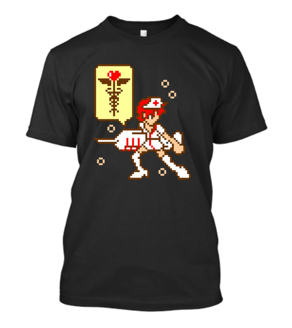 Battle Nurse 8-Bit Pixel Art With Caduceus T-Shirt