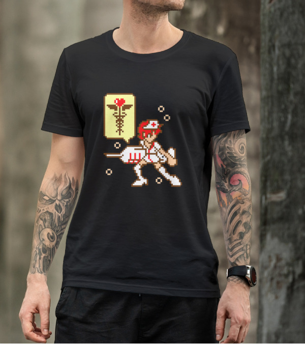 Battle Nurse 8-Bit Pixel Art With Caduceus T-Shirt