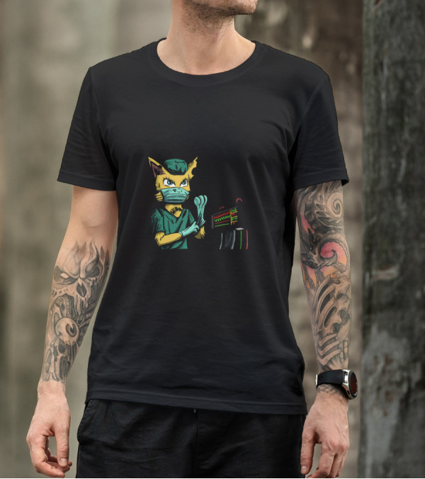 Cat Nurse Surgeon With Heart Monitor T-Shirt