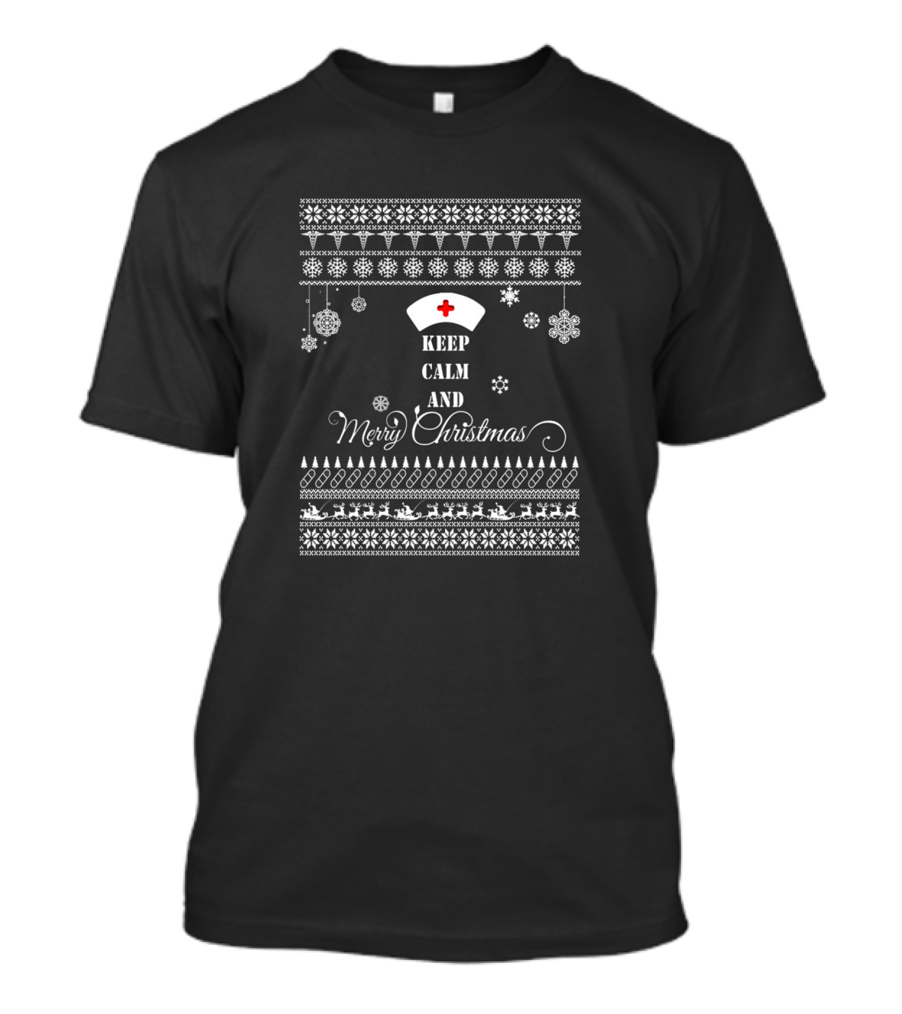 Keep Calm And Merry Christmas Nurse Snowflakes Ornaments Nurse Cap T-Shirt