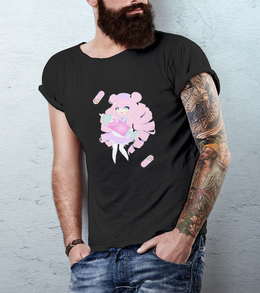 Pastel Nurse Kawaii Anime Girl With Syringe And Band-Aids T-Shirt