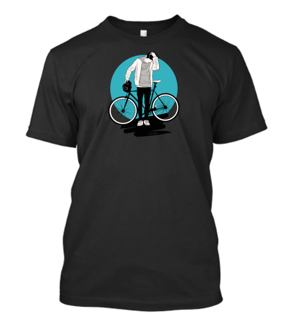 Cyclist Casual Pose Hoodie And Helmet With Blue Circle Background T-Shirt