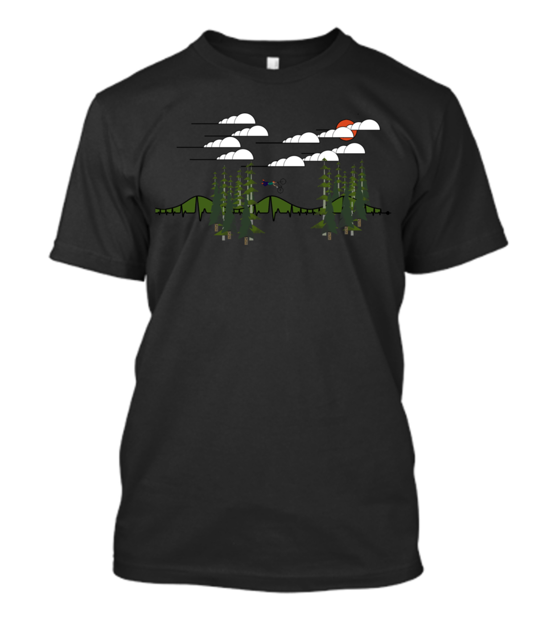Heart Beat Mountain Biker Forest Adventure With Sunset And Clouds T-Shirt