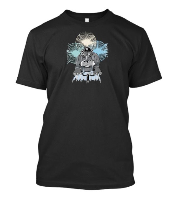 Hippo Riding Bicycle Against Radiant Background T-Shirt