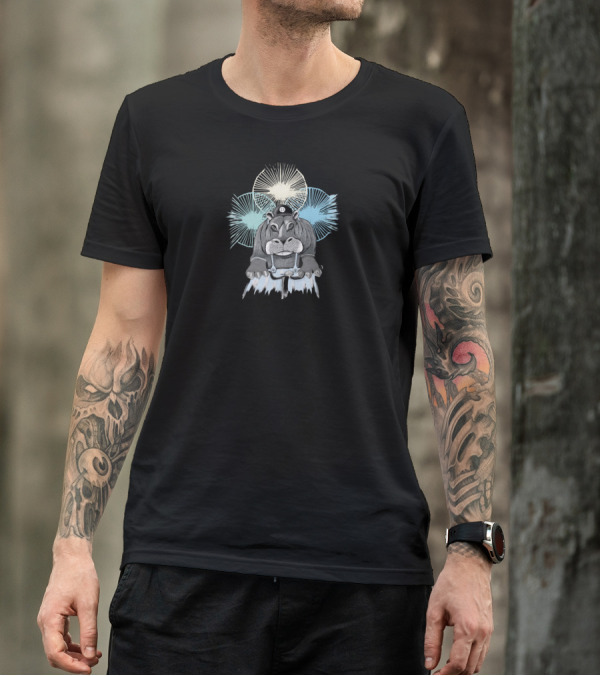 Hippo Riding Bicycle Against Radiant Background T-Shirt