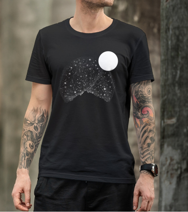 Lonely Mountains Starry Night Galaxy Over Peaks T-Shirt