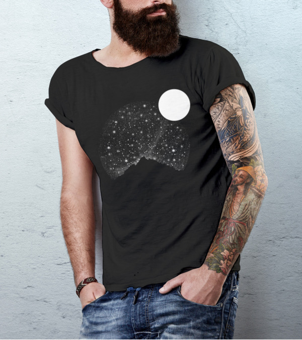 Lonely Mountains Starry Night Galaxy Over Peaks T-Shirt