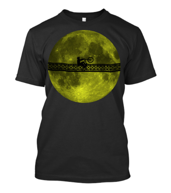 Moon Rider Cyclist Silhouette Crossing Lunar Bridge T-Shirt