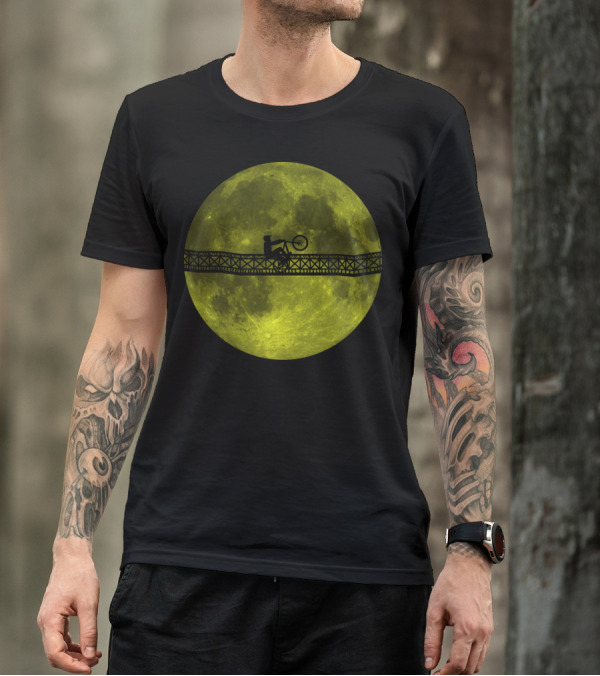 Moon Rider Cyclist Silhouette Crossing Lunar Bridge T-Shirt