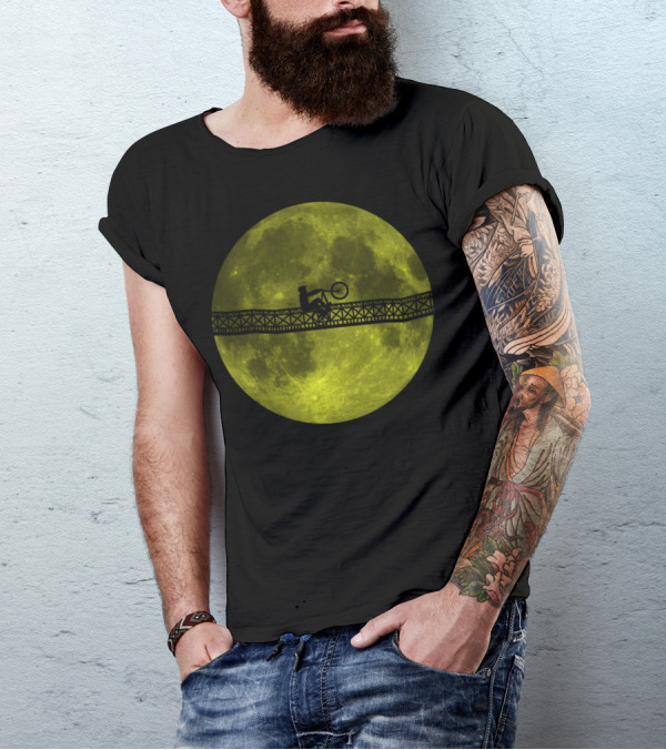 Moon Rider Cyclist Silhouette Crossing Lunar Bridge T-Shirt