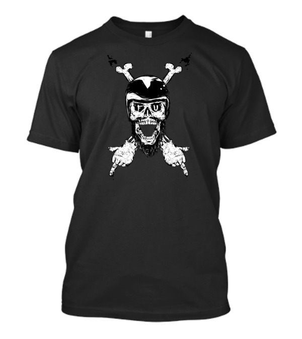 Moto Head Skull Helmet Crossbones Gesture T-Shirt