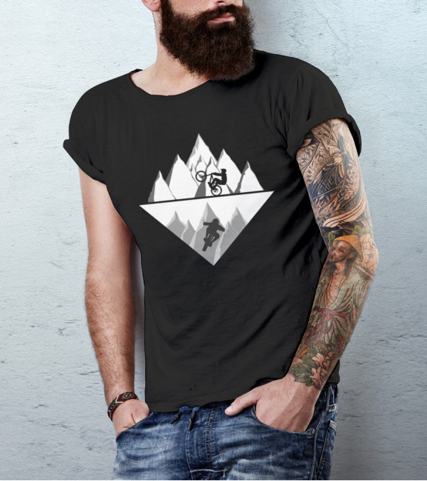 MTB Double Tap Mountain Biking Silhouette And Reflection T-Shirt