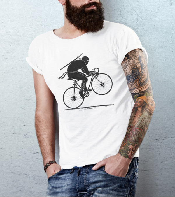 Ninja Cycling Stealth Rider With Katana On Bike T-Shirt