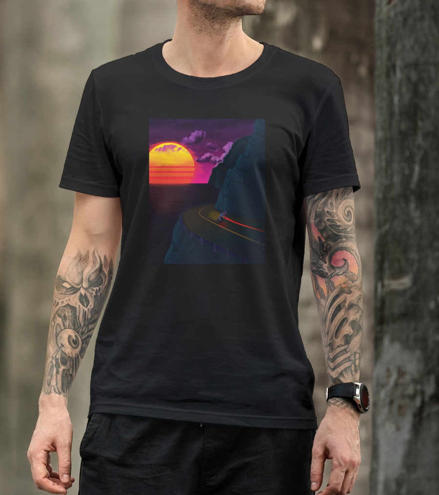 Pacific Highway Neon Sunset Motorcycle Ride T-Shirt
