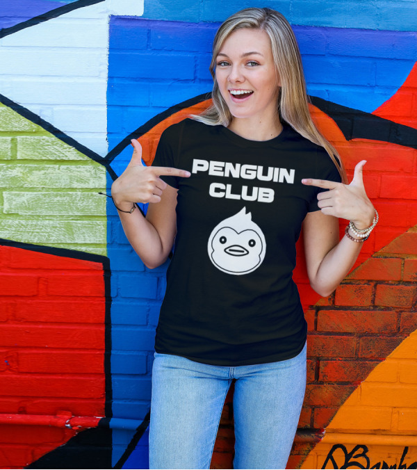 PENGUIN CLUB Cartoon Emblem With Cute Penguin Face T-Shirt