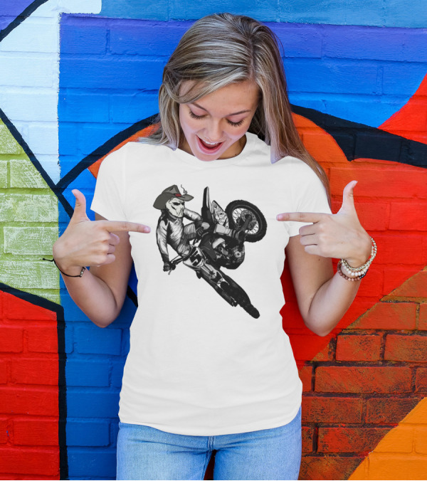 Phantom Bike Rider Skeleton Cowboy Motocross Stunt T-Shirt