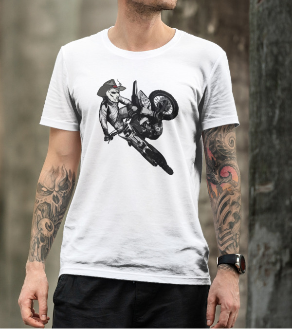 Phantom Bike Rider Skeleton Cowboy Motocross Stunt T-Shirt