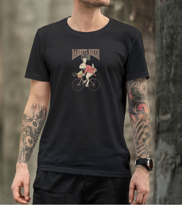 Rabbits Biker Club Vintage Cycling Rabbit With Red Jacket And Backpack On Bicycle T-Shirt