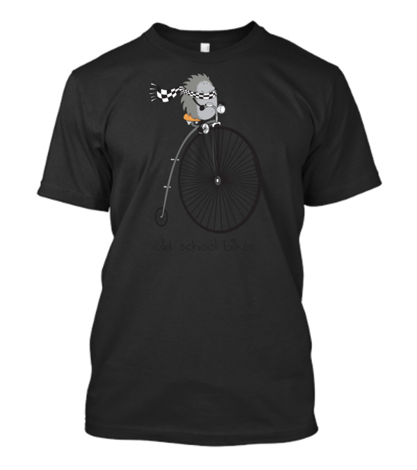 Old School Biker Hedgehog On Penny-Farthing With Checkered Scarf T-Shirt