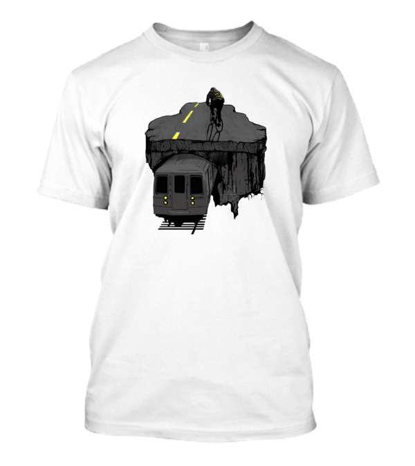 Ride Above Subway Tunnel Cyclist On Cliff Path T-Shirt
