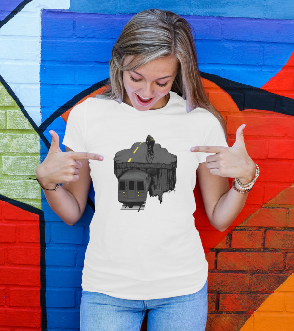 Ride Above Subway Tunnel Cyclist On Cliff Path T-Shirt