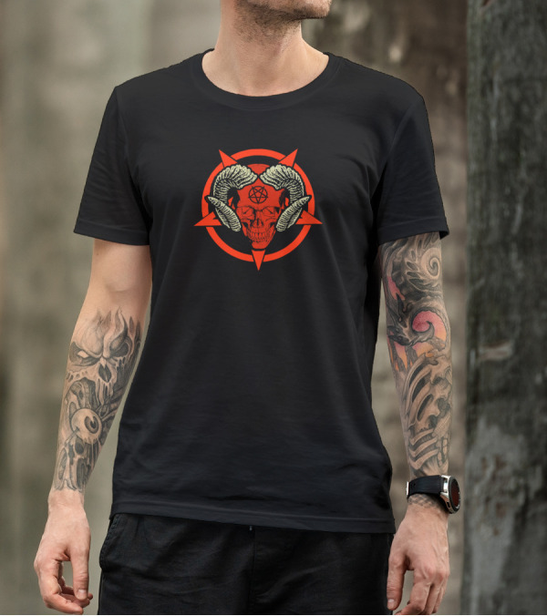 Satanic Skull With Pentagram And Horns T-Shirt