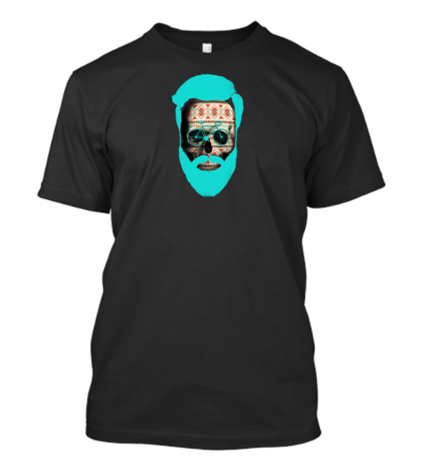 THE AUTUMN BIKER AZTEC PATTERN SKULL WITH TURQUOISE BEARD AND GLASSES T-Shirt