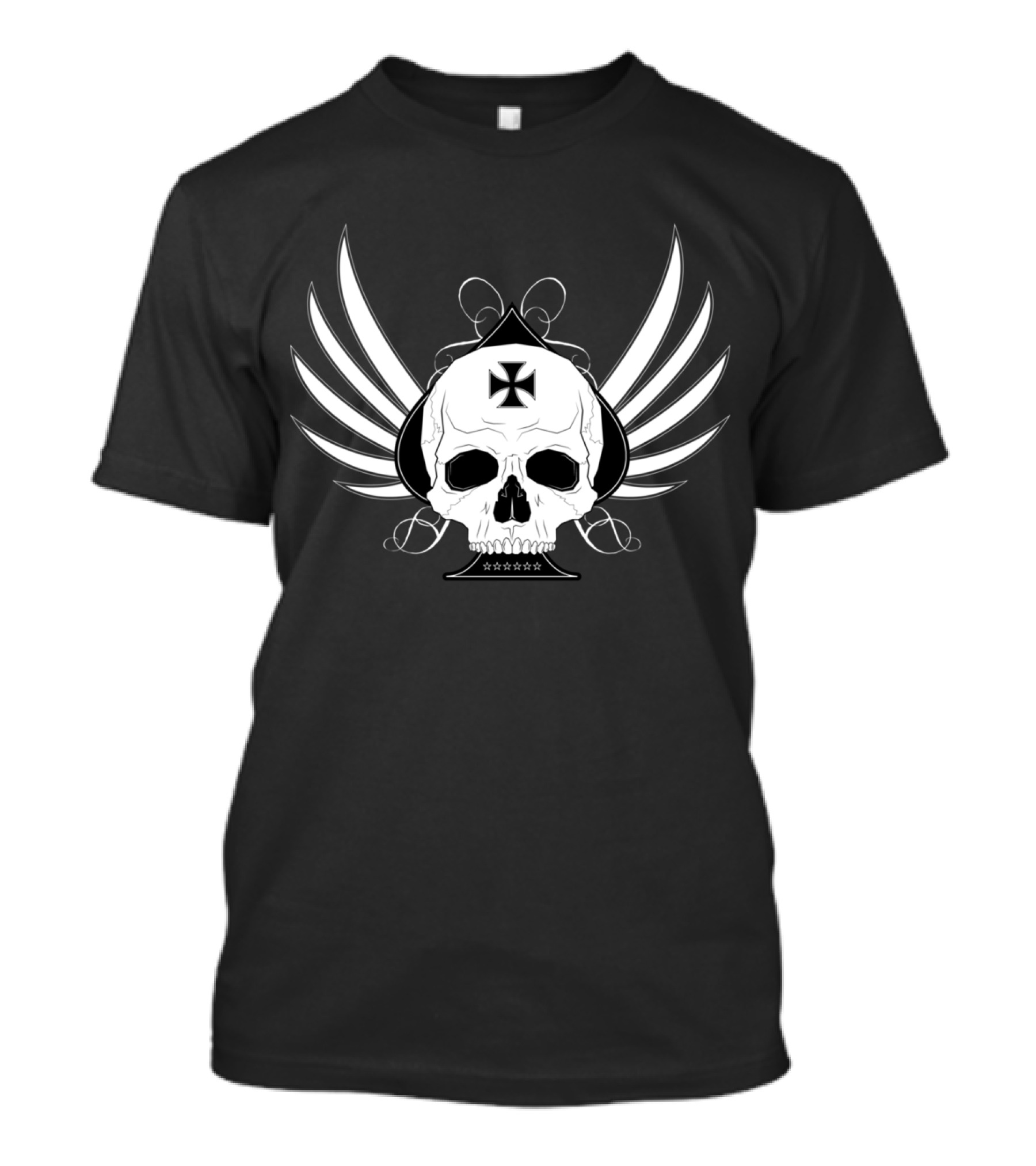 Skull With Iron Cross And Wings On Spade Background T-Shirt